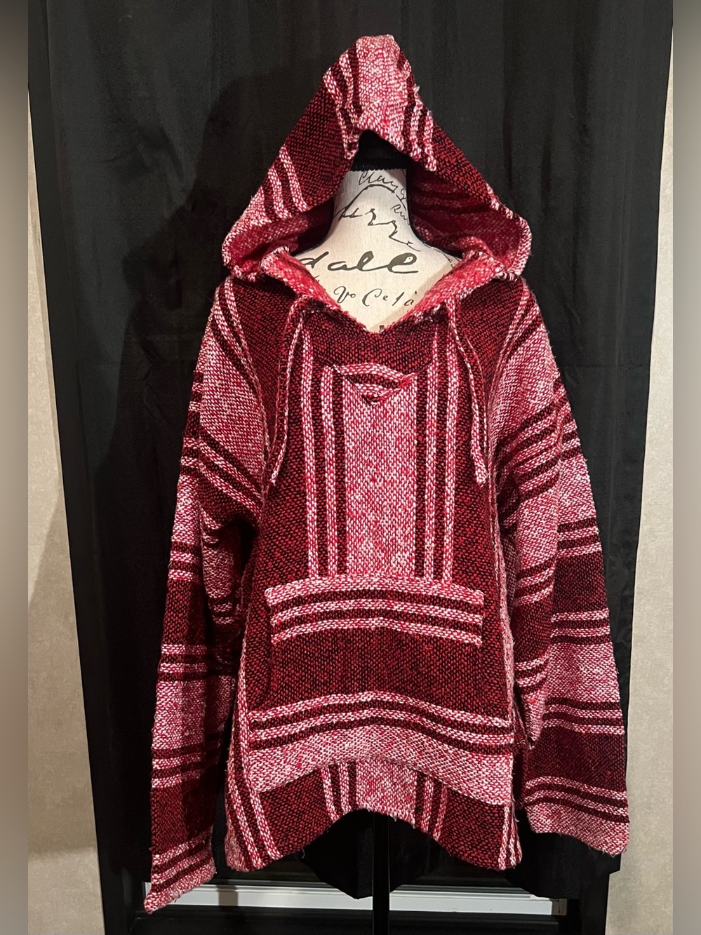 Men's Hooded Crewneck Baja Sweater - Red Stripe